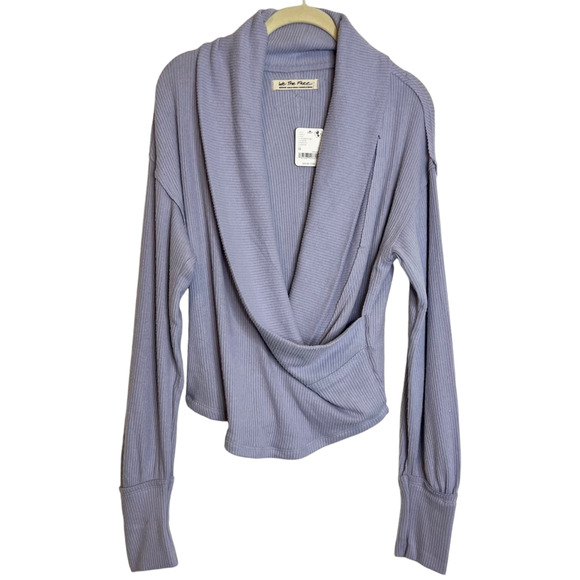 Free People Sweaters - Free People Hold Me Close Deep Surplice V-Neck Long Sleeve Pullover Size M Blue